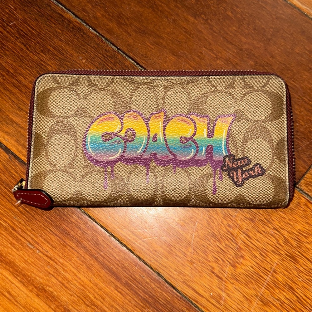 Coach Tan Wallet with Colorful Logo